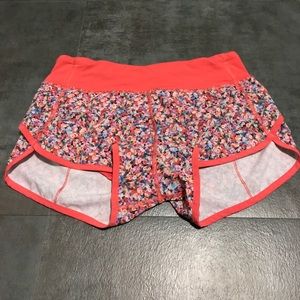 Lululemon floral speed shorts.